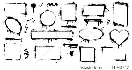Spray paint frames, black graffiti stencil borders in different shapes Spray paint frames, black graffiti stencil borders in different shapes 111948747