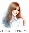 這是一幅由 AI 生成的水彩風格美麗女子插圖圖像。它非常可愛而且透明。 111948790