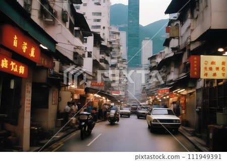 Hong kong kowloon 1990 nostagia cinematic street view 111949391