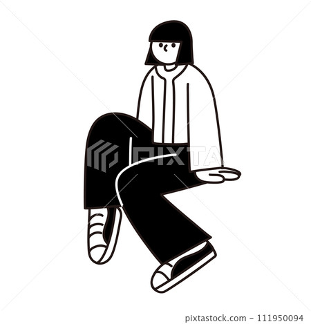 Line drawing vector illustration of a stylish woman 111950094