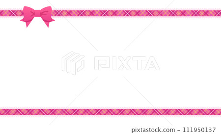 Cute pink plaid ribbon header footer 16:9 111950137