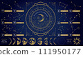 12 constellations and horoscope, moon phases and sun set 111950177