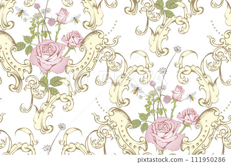 Abstract floral seamless pattern. In style rococo. Vector illustration. Suitable for fabric, wrapping paper and the like. 111950286