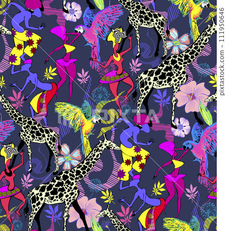 Colorful seamless pattern with application dancing african people for your design 111950646