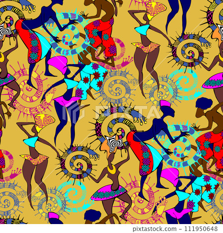 Colorful seamless pattern with application dancing african people for your design 111950648
