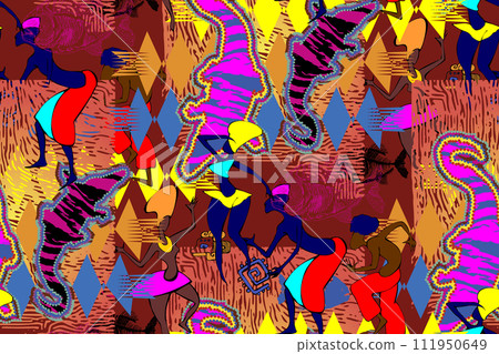 Colorful seamless pattern with application dancing african people for your design 111950649
