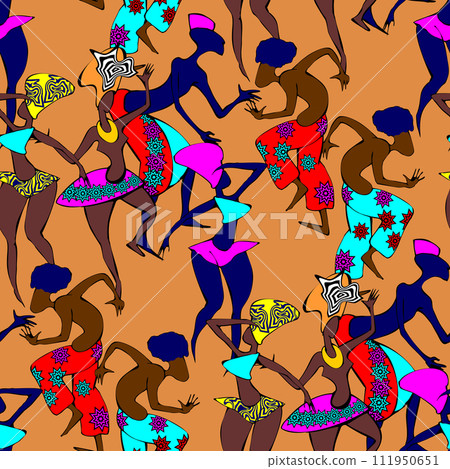 Colorful seamless pattern with application dancing african people for your design Colorful seamless pattern with application dancing african people for your design 111950651