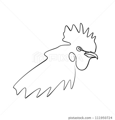 Solid line drawing. line drawing of a rooster's head. Vector minimalistic Solid line drawing. line drawing of a rooster's head. Vector minimalistic 111950724