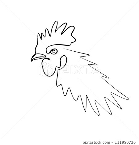 Solid line drawing. line drawing of a rooster's head. Vector minimalistic Solid line drawing. line drawing of a rooster's head. Vector minimalistic 111950726