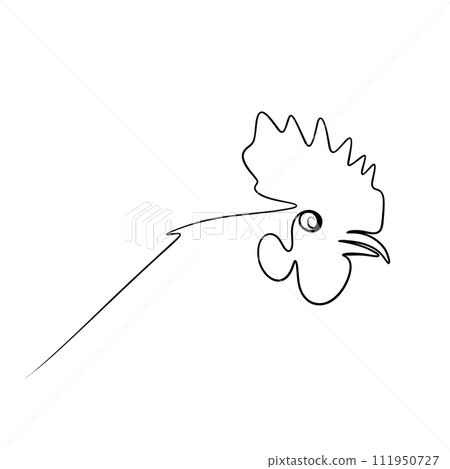 Solid line drawing. line drawing of a rooster's head. Vector minimalistic Solid line drawing. line drawing of a rooster's head. Vector minimalistic 111950727