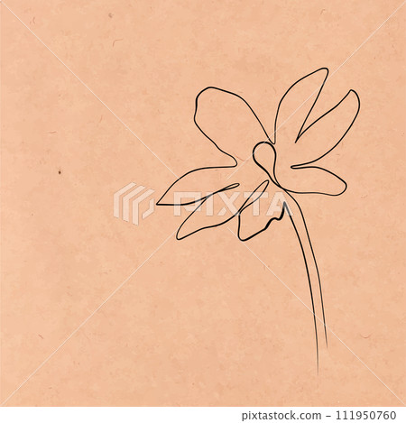 One continuous line drawing. Printable decorative poster common daisy flower chamomile on kraft paper 111950760