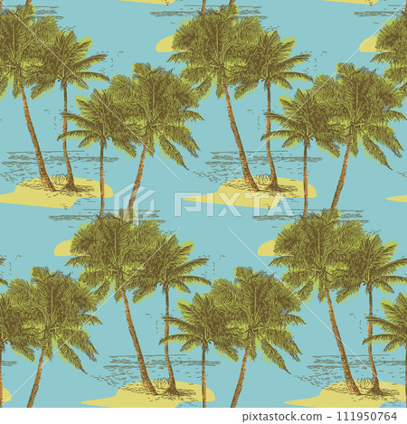 Palm trees and sea. Seamless abstract pattern. Fashion textiles, fabric, packaging. 111950764