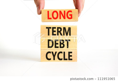 Long term debt cycle symbol. Concept words Long term debt cycle on beautiful wooden block. Beautiful white table white background. Businessman hand. Business Long term debt cycle concept. Copy space. Long term debt cycle symbol. Concept words Long term debt cycle on beautiful wooden block. Beautiful white table white background. Businessman hand. Business Long term debt cycle concept. Copy space. 111951065
