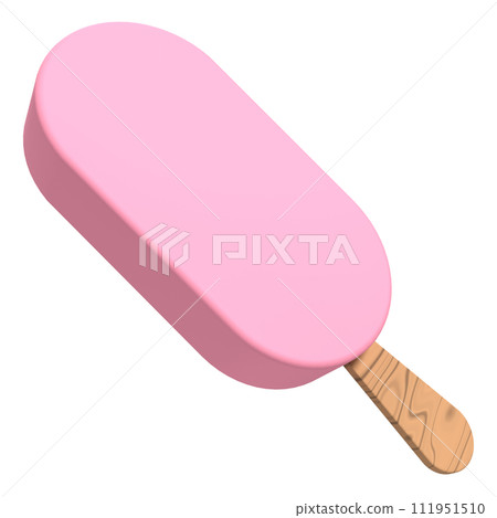Strawberry ice cream bar. Ice cream dessert with a popsicle stick. Strawberry ice cream. 3D rendering Strawberry ice cream bar. Ice cream dessert with a popsicle stick. Strawberry ice cream. 3D rendering 111951510