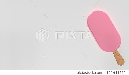 Strawberry ice cream bar. Ice cream dessert with a popsicle stick. Strawberry ice cream. 3D rendering Strawberry ice cream bar. Ice cream dessert with a popsicle stick. Strawberry ice cream. 3D rendering 111951511