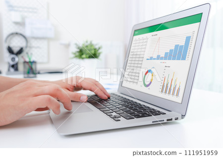 Man working with spreadsheet on laptop Man working with spreadsheet on laptop 111951959