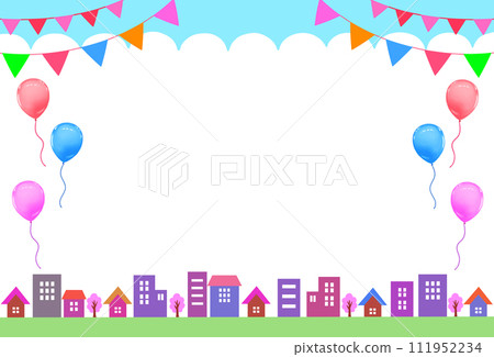 春季活動框架城市景觀、花圈和氣球 111952234