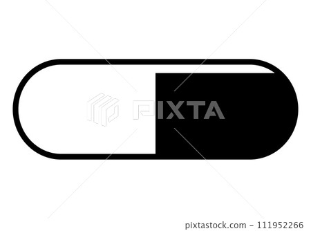 capsule symbol icon - black and white illustration of one pill sign 111952266
