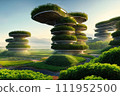 A futuristic digital masterpiece envisioning a high-tech agricultural hub. See automated farming machines thriving vertical gardens. 111952500