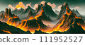 Dragons lair. Rugged grandeur of towering mountains, fierce crags, and treacherous cliffs. 111952527