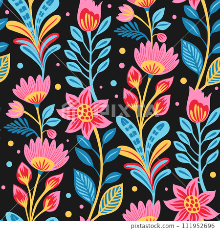 Bright Folk Seamless Floral Pattern 111952696