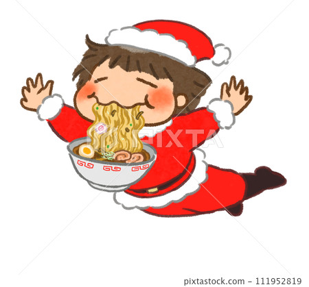 Santa clothes flying while eating ramen 111952819