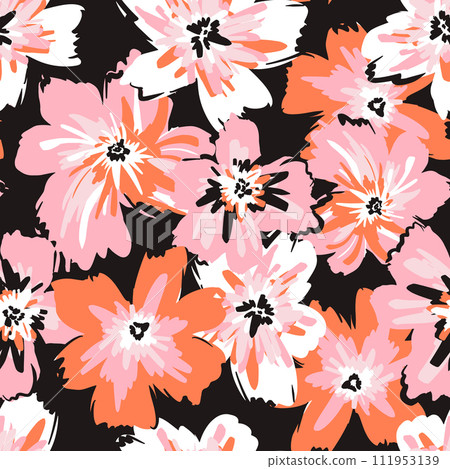 Seamless hand drawn floral pattern. Creative expressive botanical texture. Perfect for fabric, textile. Vector blue background 111953139