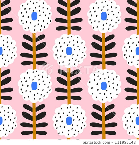 Floral seamless pattern with hand drawn flowers in Scandinavian style . Vector botanical illustration. Great for fabric, textile, digital papers. Floral seamless pattern with hand drawn flowers in Scandinavian style . Vector botanical illustration. Great for fabric, textile, digital papers. 111953148