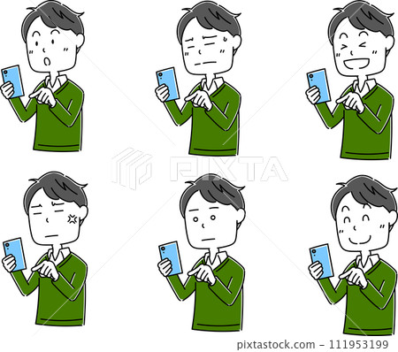 Pose set of a man with a smartphone Pose set of a man with a smartphone 111953199