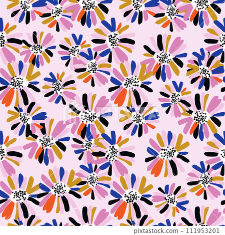 Hand drawn floral texture. Blooming small flowers seamless pattern. Perfect for fabric, textile, wrapping paper. Vector illustration 111953201