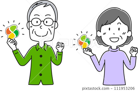 A set of elderly men and women with Yotsuba marks A set of elderly men and women with Yotsuba marks 111953206