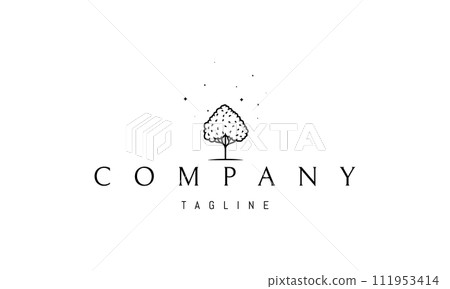 A vector logo with an abstract image of a tree with a heart-shaped crown on a background of stars. 111953414