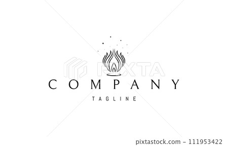 A vector logo with an abstract image of a candle flame surrounded by leaves. A vector logo with an abstract image of a candle flame surrounded by leaves. 111953422