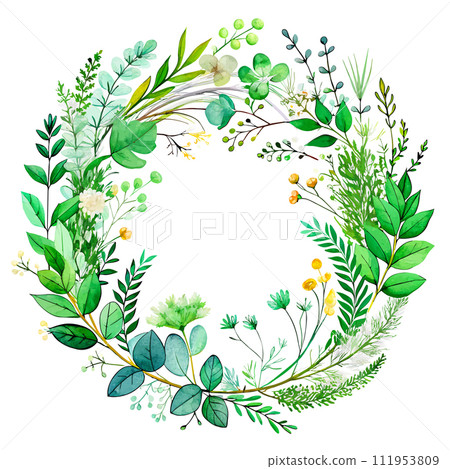 high quality detail portrait orientation watercolor wedding thyme herbs extra large white space middle 111953809