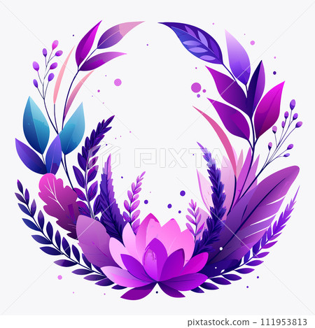 Cute Purple Rustic Bohemian Wedding Wreath Flower Clipart, watercolor painting 111953813