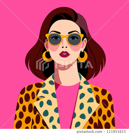a woman full body in a leopard print shirt and sunglasses clip art pink face dressed in expensive clothes 111953815
