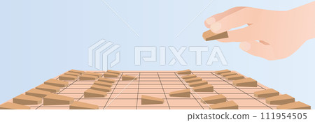 Vector illustration of shogi board and hand hitting pieces 111954505