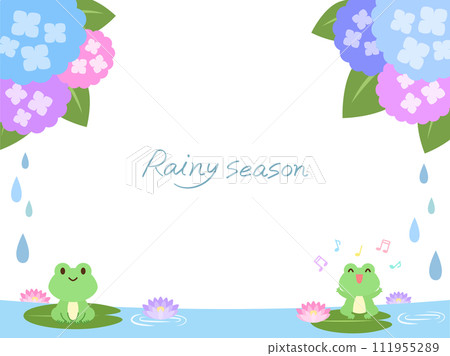 雨季_繡球花與青蛙框架 111955289