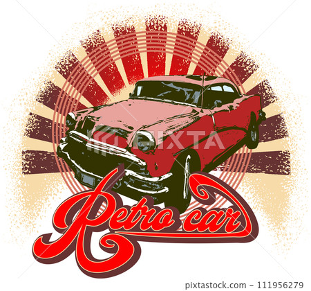 Vintage car and "retro car" lettering  for invitation cards, banners, posters or covers. 111956279