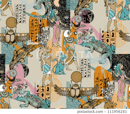 Abstract seamless pattern with ancient Egyptian motifs. Suitable for fabric, wrapping paper and the like 111956281