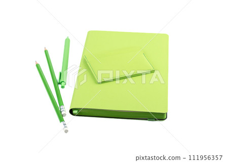 Stationery organizer, pen with pencils and cardholder on a white background. Stationery organizer, pen with pencils and cardholder on a white background. 111956357