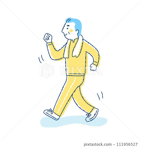 Senior man walking energetically Senior man walking energetically 111956527