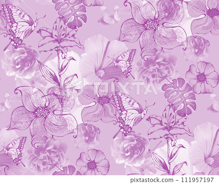 Abstract floral seamless pattern.  In style Toile de Jou.  Suitable for fabric, wrapping 111957197