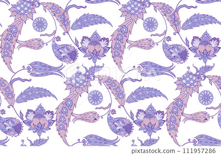 Fantastic flowers in turkish style. Pastel colors. Seamless pattern. Vector illustration Fantastic flowers in turkish style. Pastel colors. Seamless pattern. Vector illustration 111957286