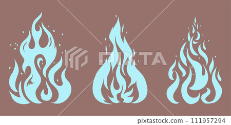 Blue burning fire. Bonfire flames. Flaming swirls and sparks. Blaze explosion. Silhouette ignite symbols. Magic ignition. Combustion icons. Gas fuel energy pictograms. Vector fiery set Blue burning fire. Bonfire flames. Flaming swirls and sparks. Blaze explosion. Silhouette ignite symbols. Magic ignition. Combustion icons. Gas fuel energy pictograms. Vector fiery set 111957294