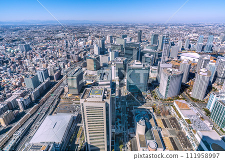 Yokohama cityscape in Japan, overlooking Yokohama Station and the buildings of Minato Mirai Yokohama cityscape in Japan, overlooking Yokohama Station and the buildings of Minato Mirai 111958997