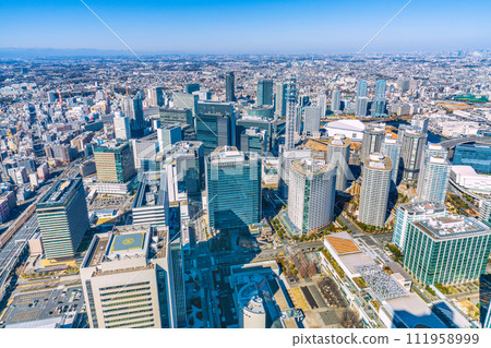 Yokohama cityscape in Japan, overlooking Yokohama Station and the buildings of Minato Mirai 111958999