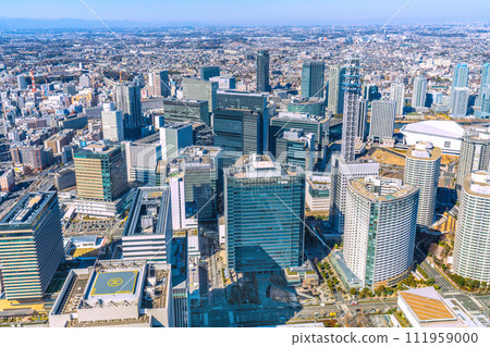 Yokohama cityscape in Japan, overlooking Yokohama Station and the buildings of Minato Mirai 111959000