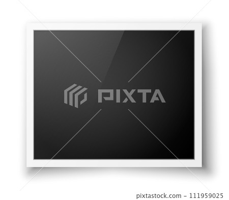 Realistic wide photo frame with glare on a white background. Realistic wide photo frame with glare on a white background. 111959025