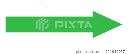 The green icon is a solid long arrow indicating the direction, a pointer, a road sign on a white background. 111959037